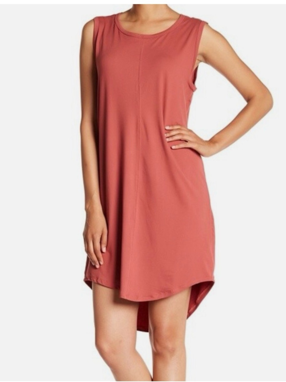 Bobeau Sleeveless High-Low Dress in Rust